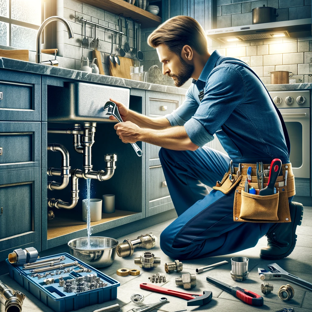AI generated image of a plumber at work